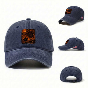 Fiery Headless Horseman Dark Fantasy Halloween Graphic Washed Cotton Baseball Cap
