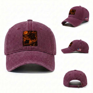 Fiery Headless Horseman Dark Fantasy Halloween Graphic Washed Cotton Baseball Cap