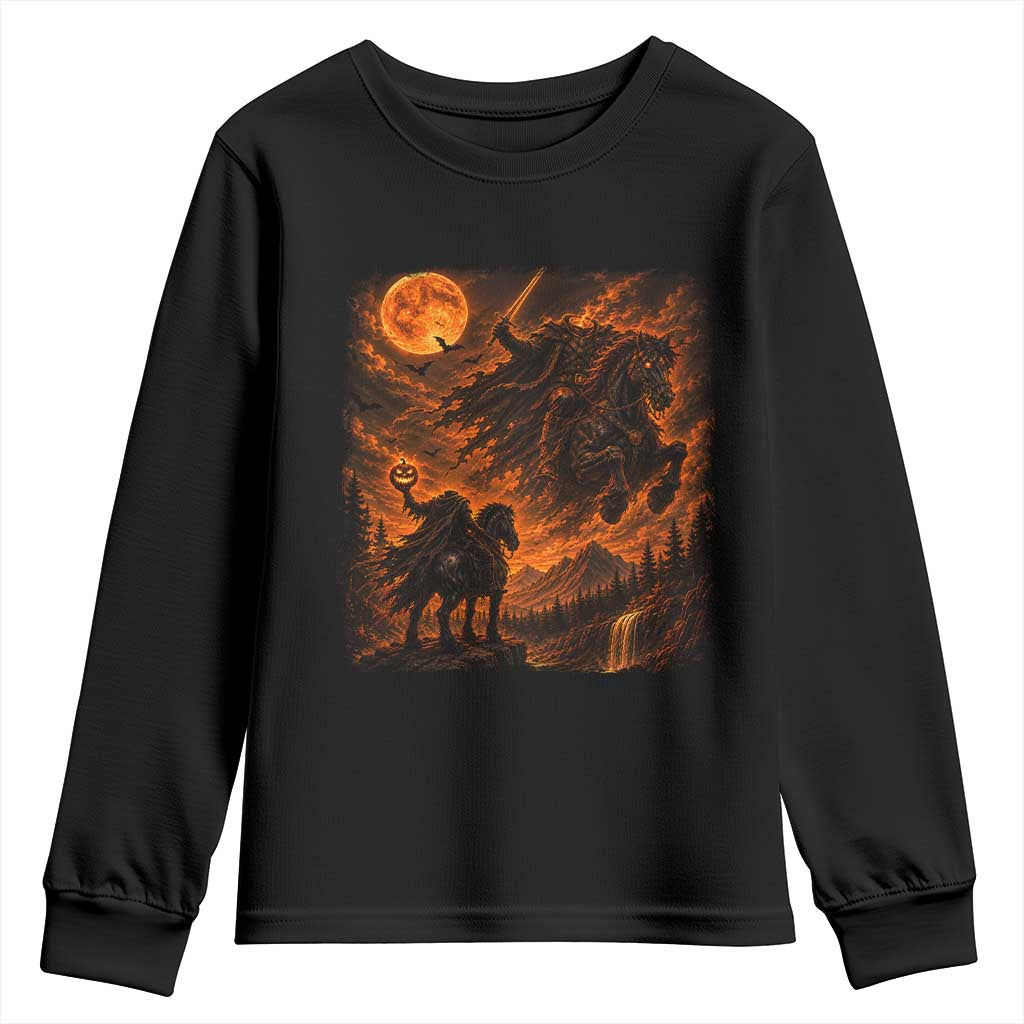 Fiery Headless Horseman Dark Fantasy Halloween Graphic Youth Sweatshirt