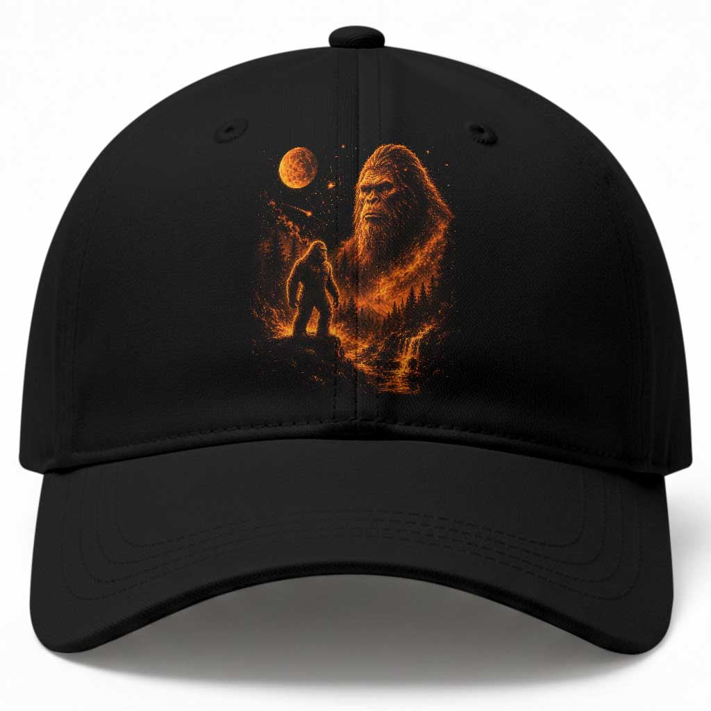 Bigfoot Sasquatch Under The Moon Night Forest Graphic Baseball Cap
