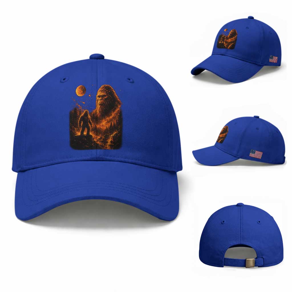 Bigfoot Sasquatch Under The Moon Night Forest Graphic Baseball Cap