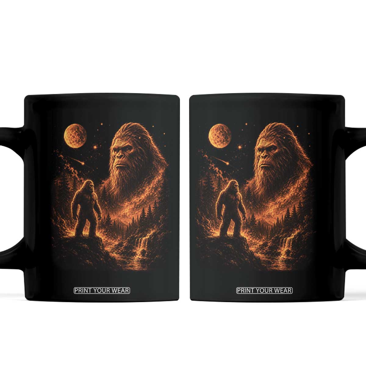 Bigfoot Sasquatch Under The Moon Night Forest Graphic Coffee Mug