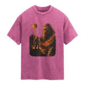 Bigfoot Sasquatch Under The Moon Night Forest Graphic Washed Cotton T-Shirt