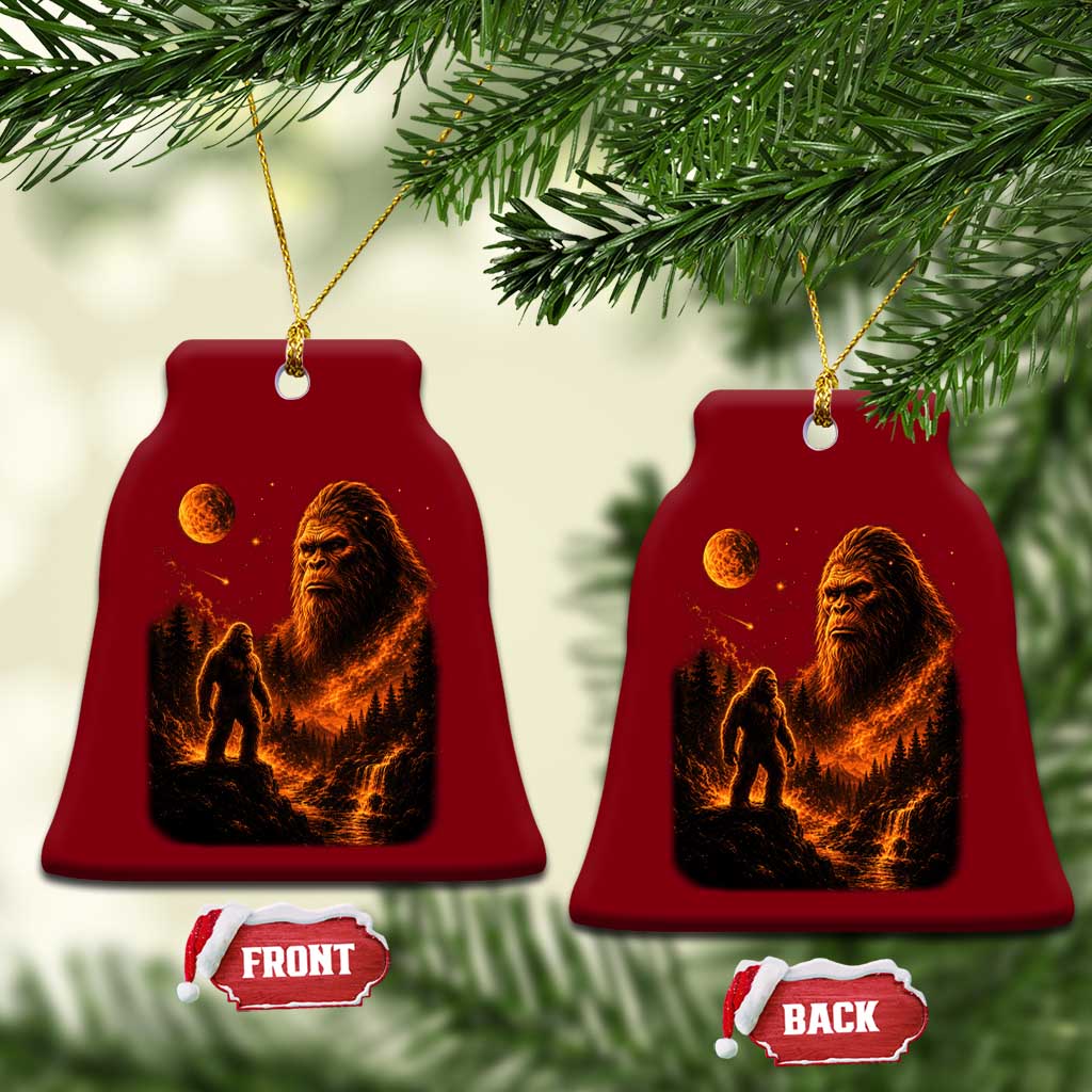 Bigfoot Sasquatch Under The Moon Night Forest Graphic Ceramic Ornament