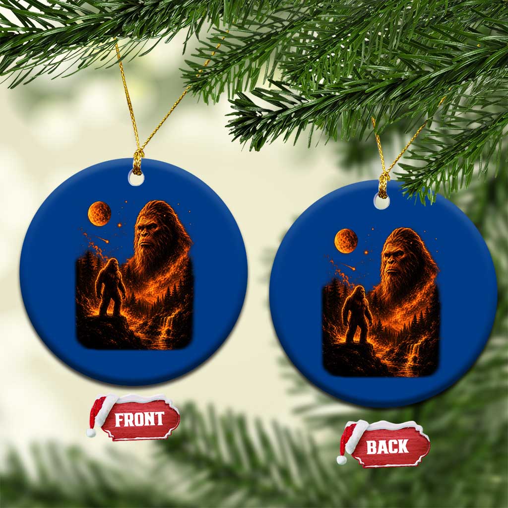 Bigfoot Sasquatch Under The Moon Night Forest Graphic Ceramic Ornament
