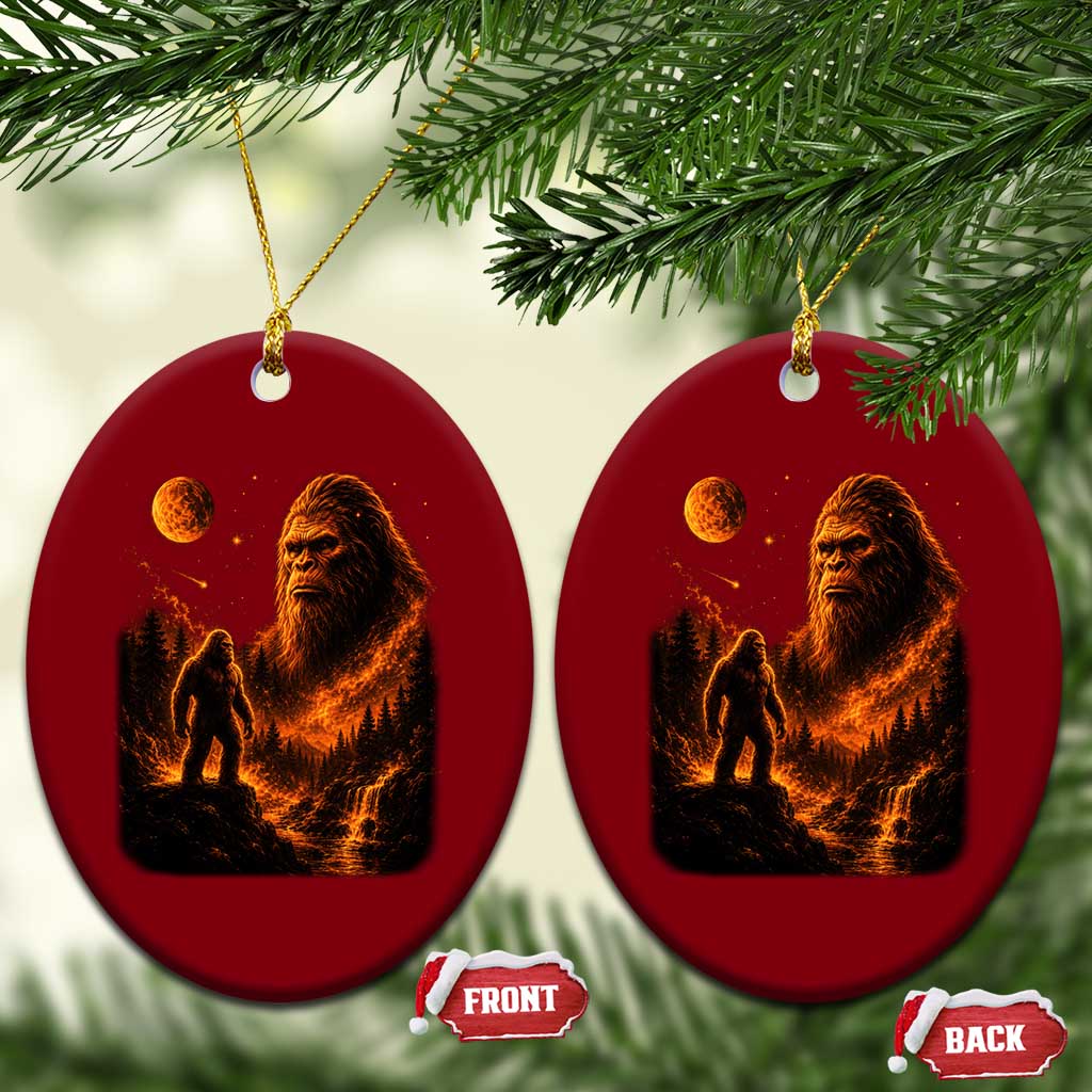 Bigfoot Sasquatch Under The Moon Night Forest Graphic Ceramic Ornament