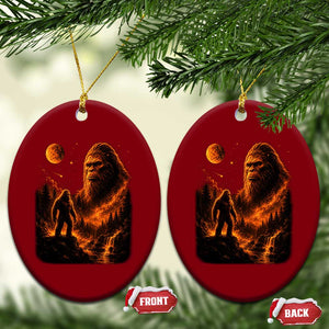 Bigfoot Sasquatch Under The Moon Night Forest Graphic Ceramic Ornament