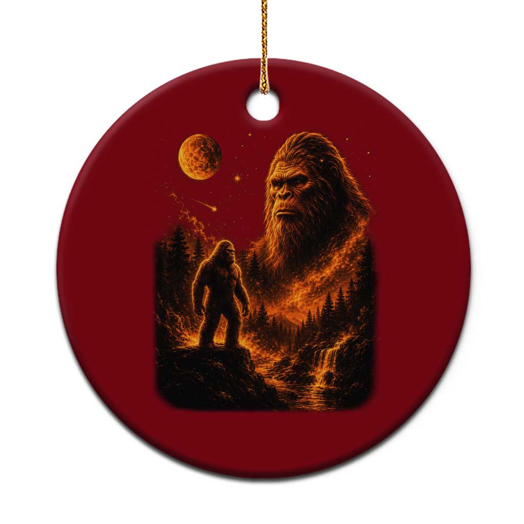 Bigfoot Sasquatch Under The Moon Night Forest Graphic Ceramic Ornament