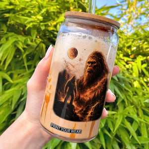 Bigfoot Sasquatch Under The Moon Night Forest Graphic Glass Can