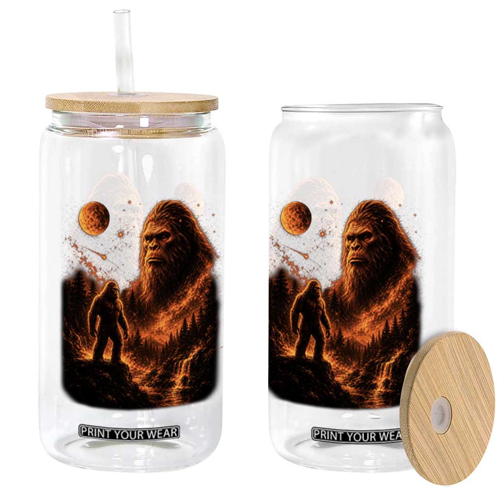 Bigfoot Sasquatch Under The Moon Night Forest Graphic Glass Can