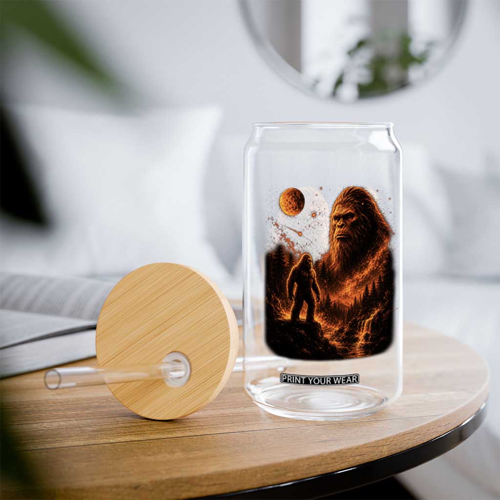 Bigfoot Sasquatch Under The Moon Night Forest Graphic Glass Can