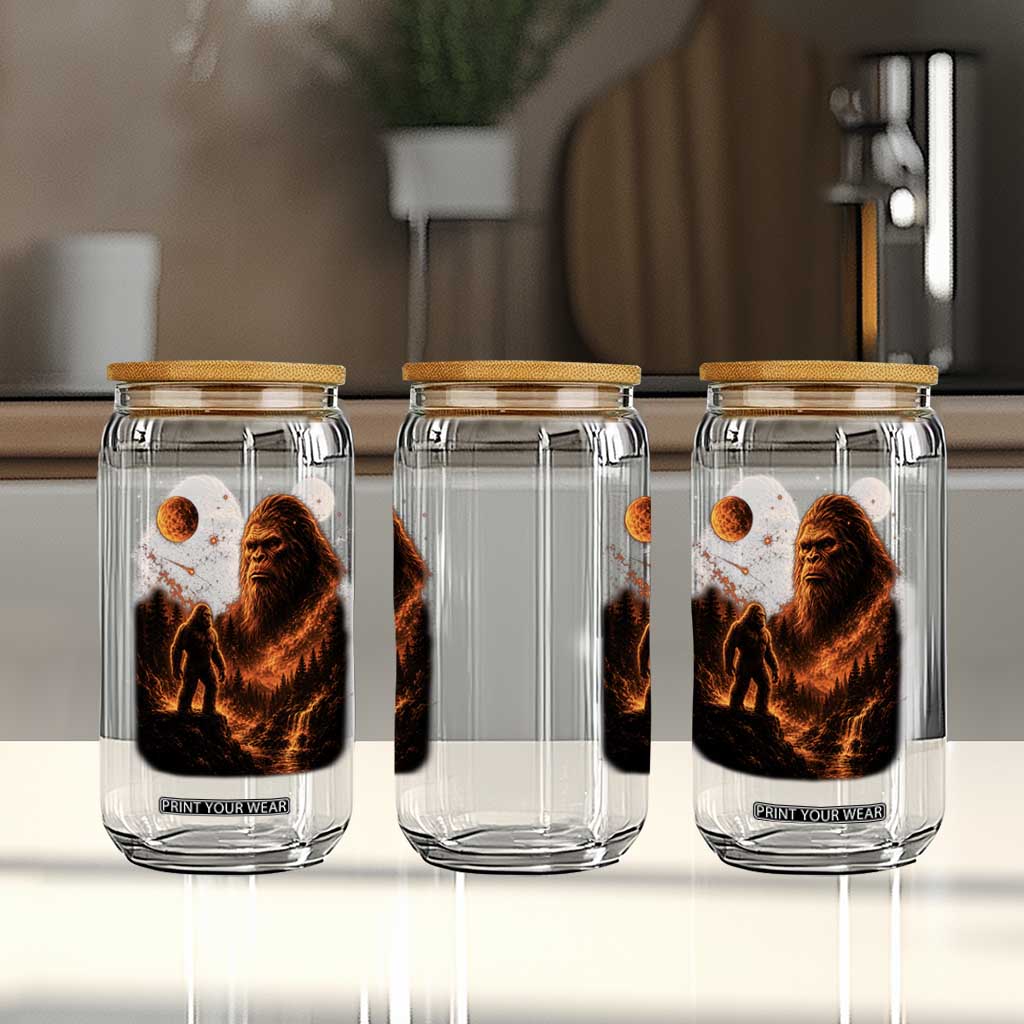 Bigfoot Sasquatch Under The Moon Night Forest Graphic Glass Can
