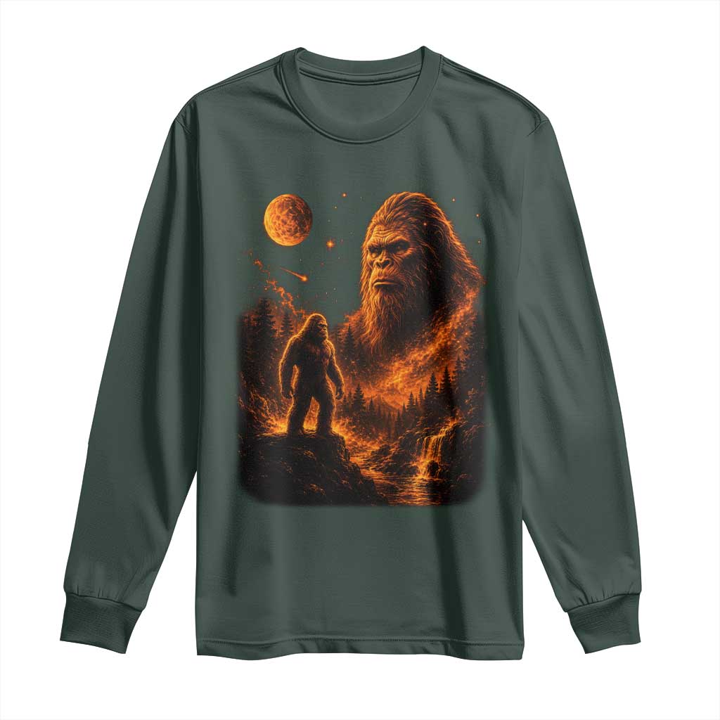 Bigfoot Sasquatch Under The Moon Night Forest Graphic Long Sleeve Shirt