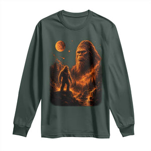 Bigfoot Sasquatch Under The Moon Night Forest Graphic Long Sleeve Shirt