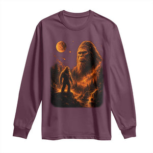 Bigfoot Sasquatch Under The Moon Night Forest Graphic Long Sleeve Shirt