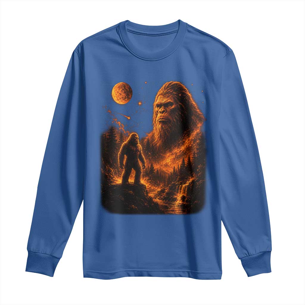 Bigfoot Sasquatch Under The Moon Night Forest Graphic Long Sleeve Shirt