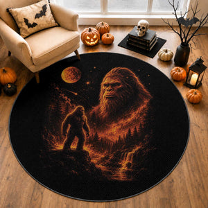 Bigfoot Sasquatch Under The Moon Night Forest Graphic Round Rug