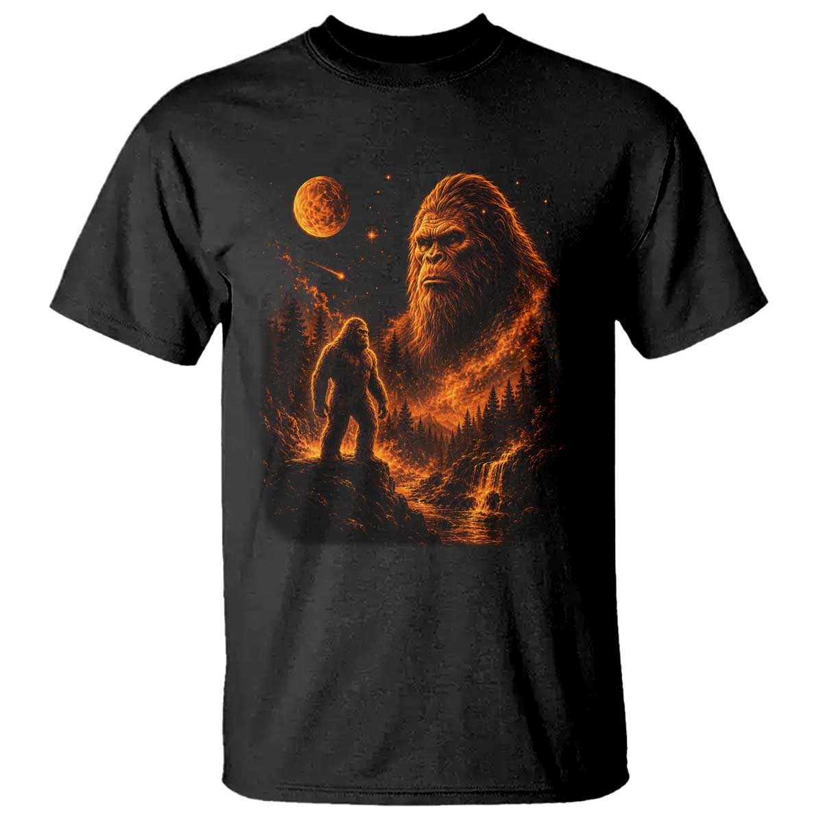 Bigfoot Sasquatch Under The Moon Night Forest Graphic T Shirt