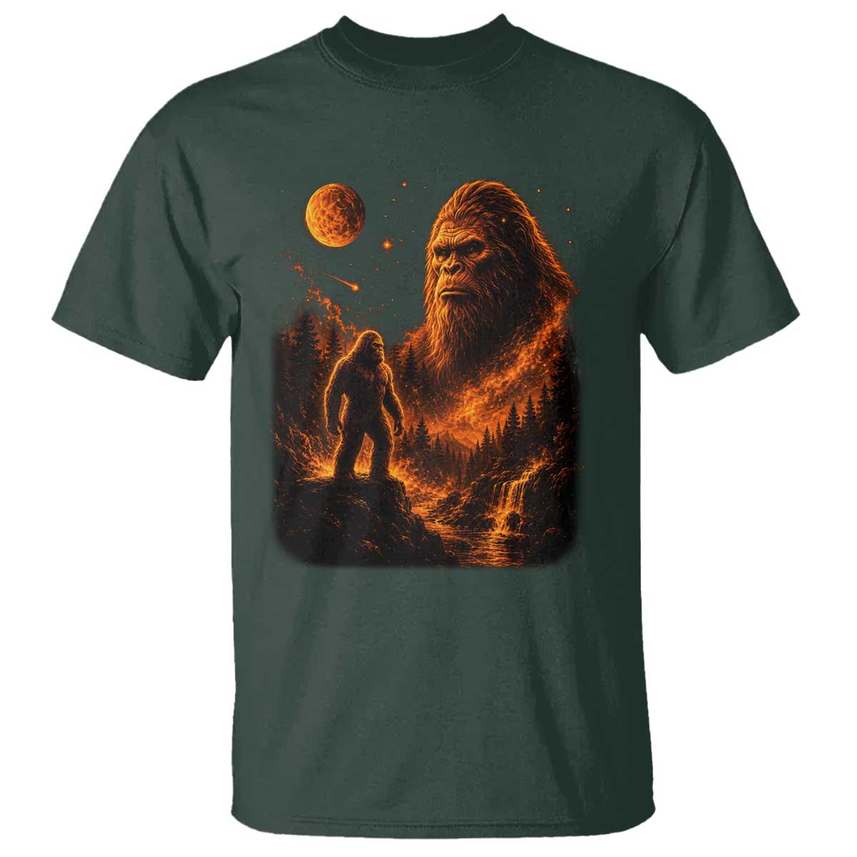 Bigfoot Sasquatch Under The Moon Night Forest Graphic T Shirt