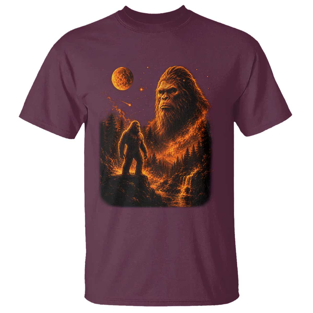 Bigfoot Sasquatch Under The Moon Night Forest Graphic T Shirt