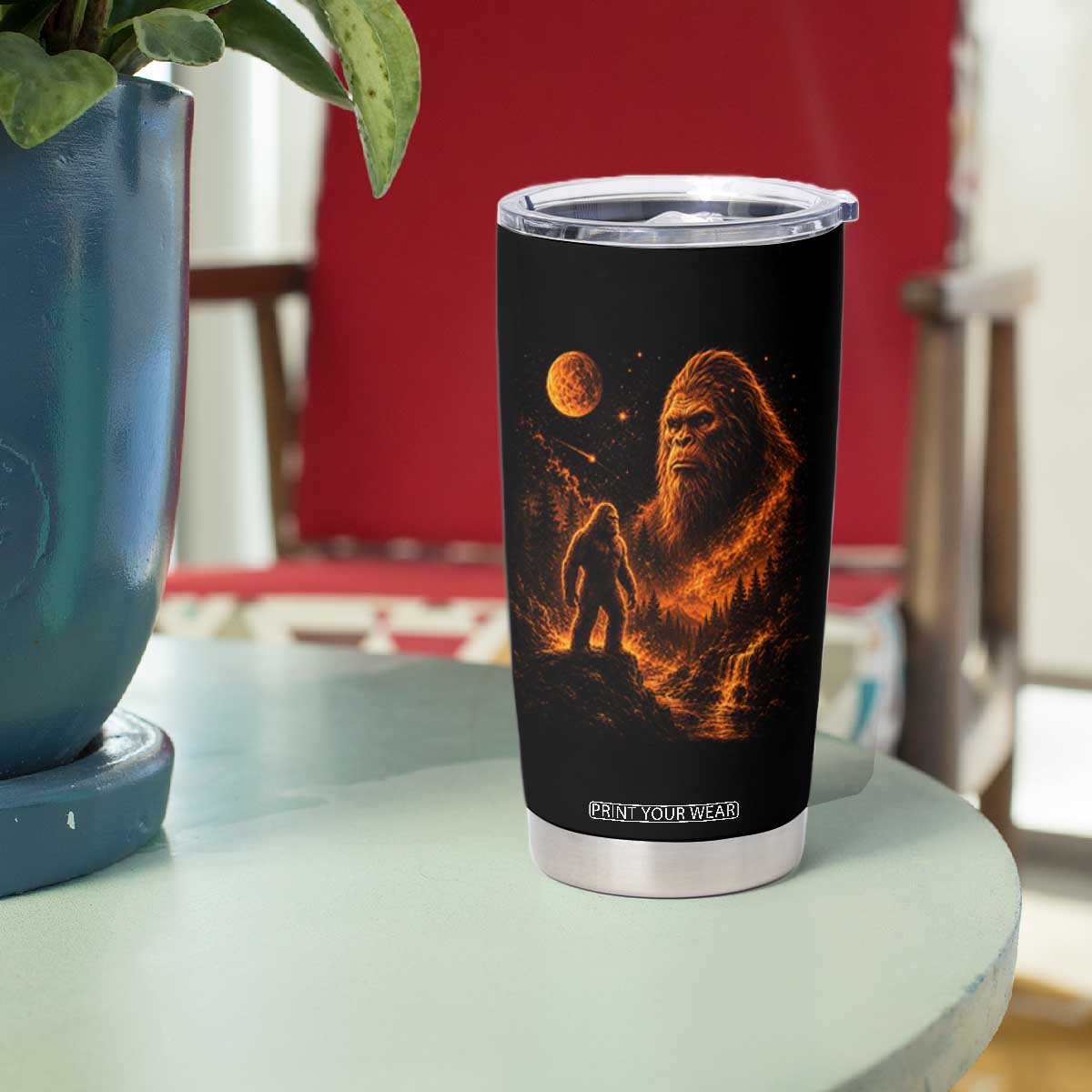 Bigfoot Sasquatch Under The Moon Night Forest Graphic Tumbler Cup