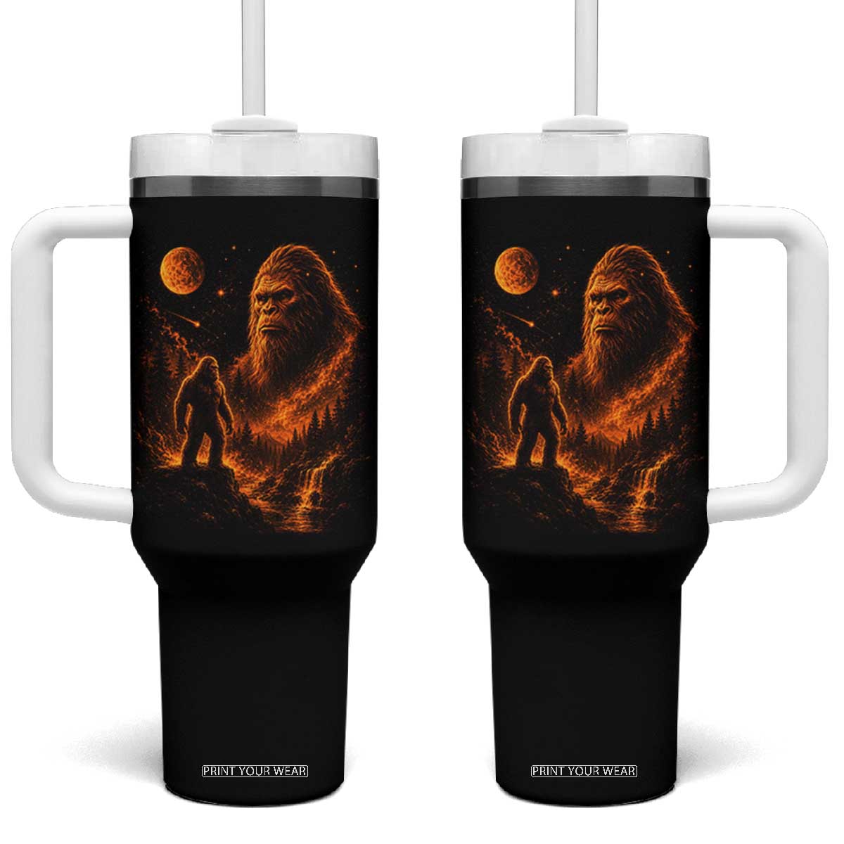 Bigfoot Sasquatch Under The Moon Night Forest Graphic Tumbler With Handle