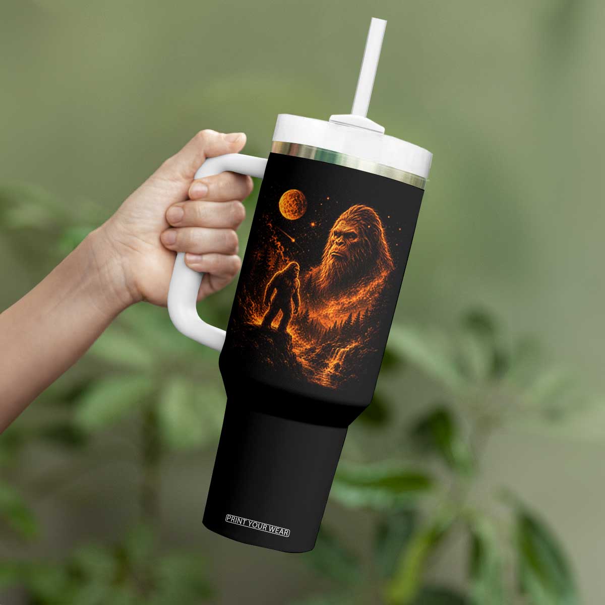 Bigfoot Sasquatch Under The Moon Night Forest Graphic Tumbler With Handle