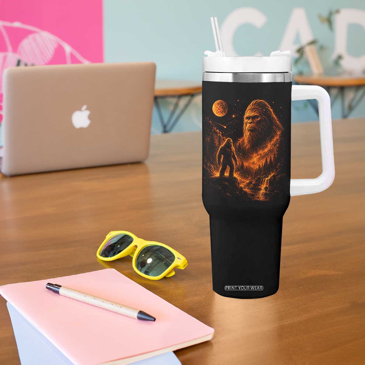 Bigfoot Sasquatch Under The Moon Night Forest Graphic Tumbler With Handle