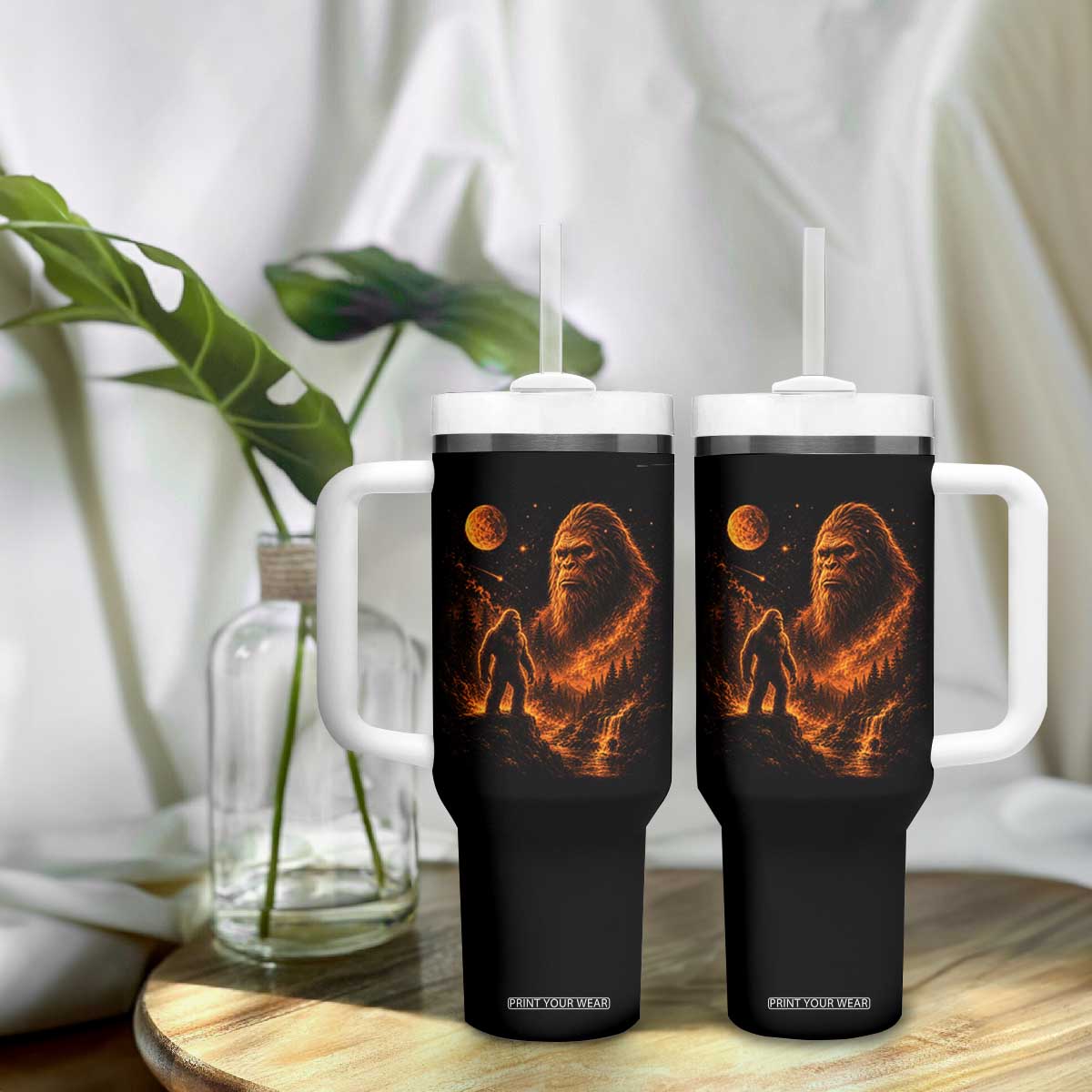 Bigfoot Sasquatch Under The Moon Night Forest Graphic Tumbler With Handle