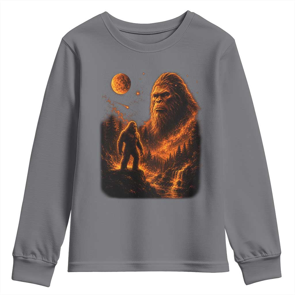Bigfoot Sasquatch Under The Moon Night Forest Graphic Youth Sweatshirt