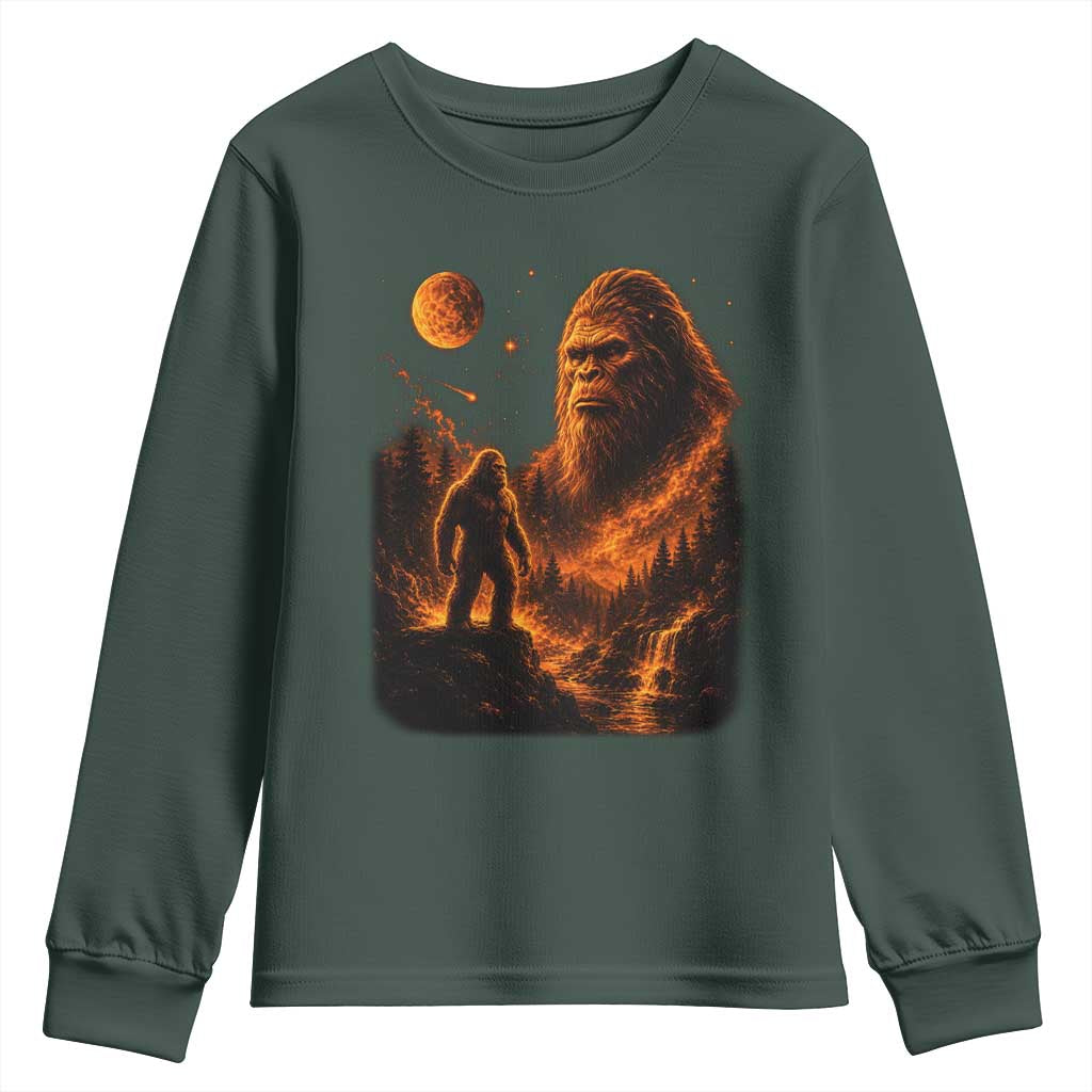 Bigfoot Sasquatch Under The Moon Night Forest Graphic Youth Sweatshirt