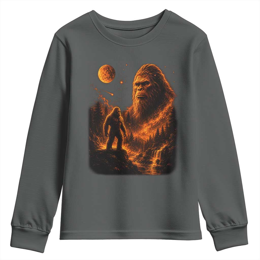 Bigfoot Sasquatch Under The Moon Night Forest Graphic Youth Sweatshirt