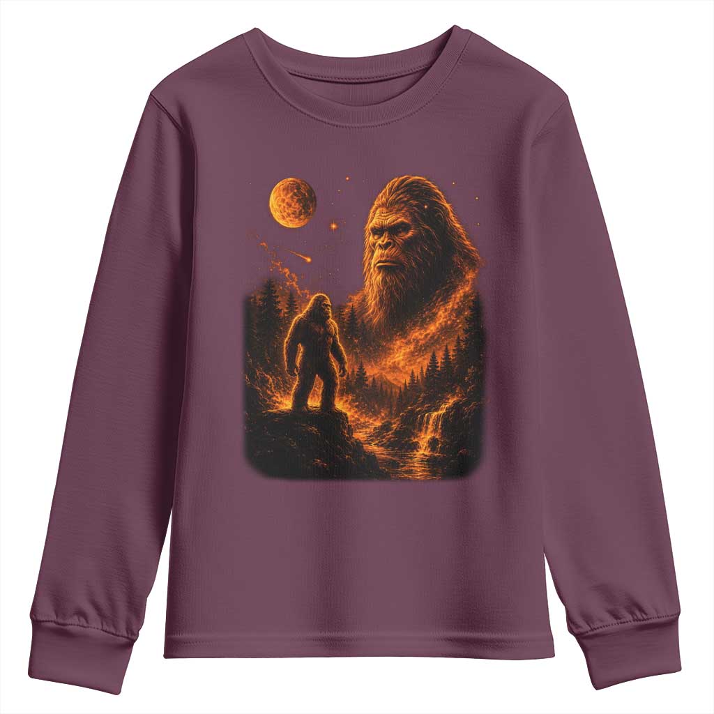 Bigfoot Sasquatch Under The Moon Night Forest Graphic Youth Sweatshirt