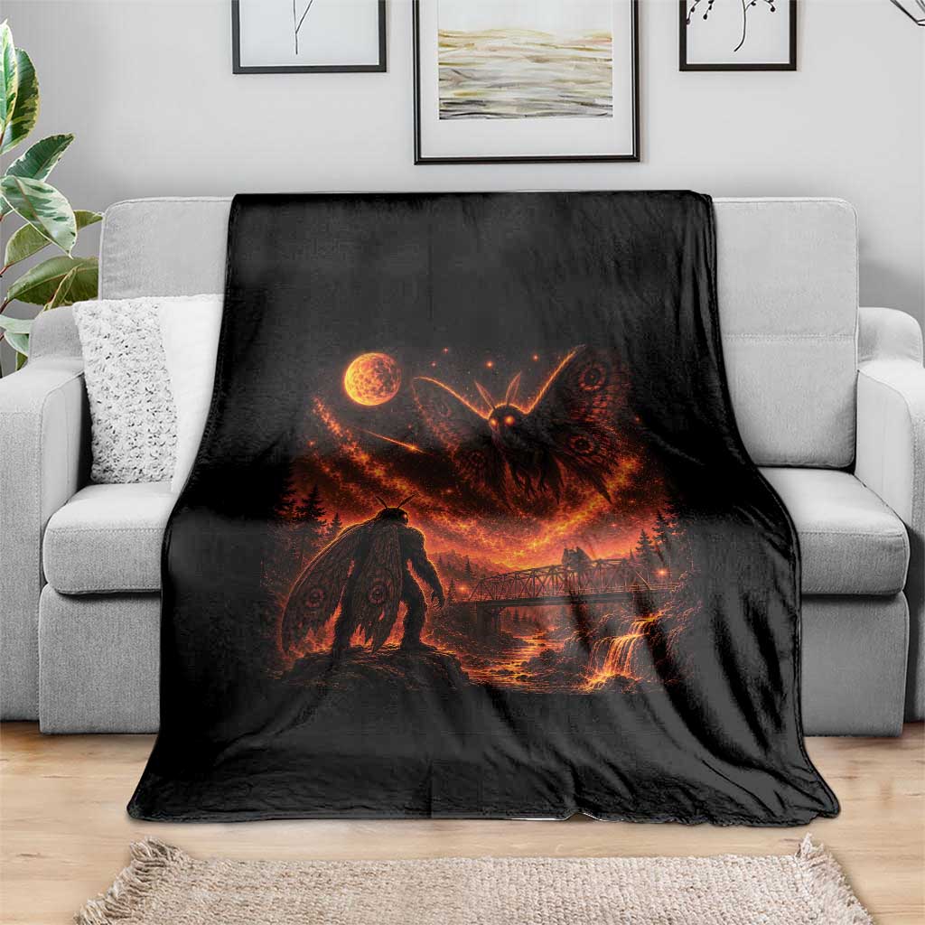 Mothman Cryptid Under The Moon 90s Retro Throw Blanket Vintage Silver Bridge Dark Fantasy Graphic