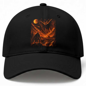 Mothman Cryptid Under The Moon 90s Retro Baseball Cap Vintage Silver Bridge Dark Fantasy Graphic