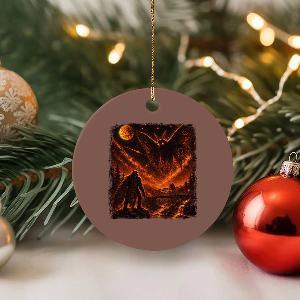 Mothman Cryptid Under The Moon 90s Retro Ceramic Ornament Vintage Silver Bridge Dark Fantasy Graphic