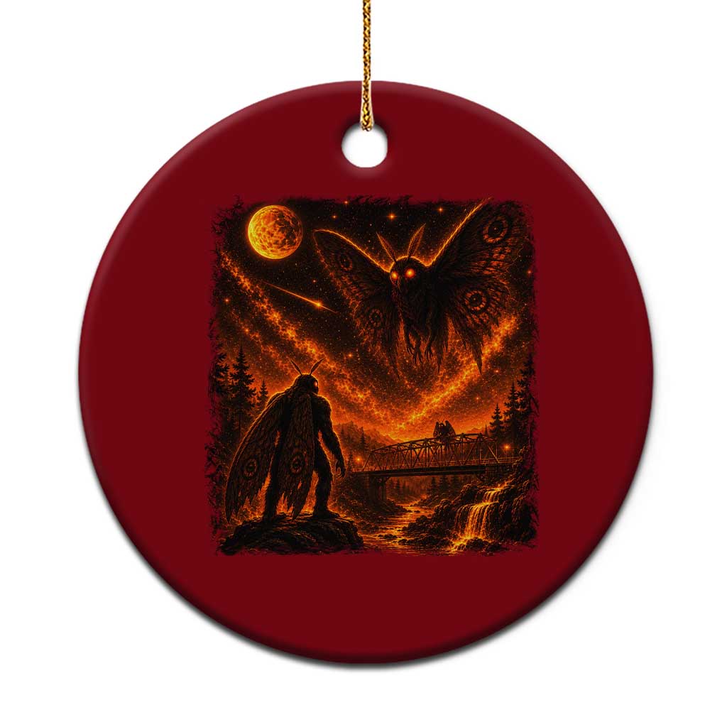 Mothman Cryptid Under The Moon 90s Retro Ceramic Ornament Vintage Silver Bridge Dark Fantasy Graphic