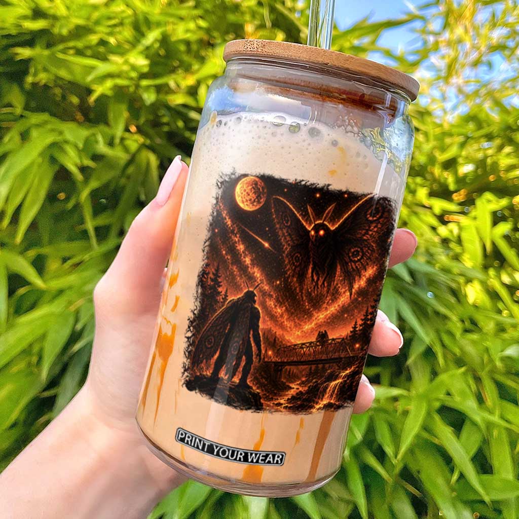Mothman Cryptid Under The Moon 90s Retro Glass Can Vintage Silver Bridge Dark Fantasy Graphic