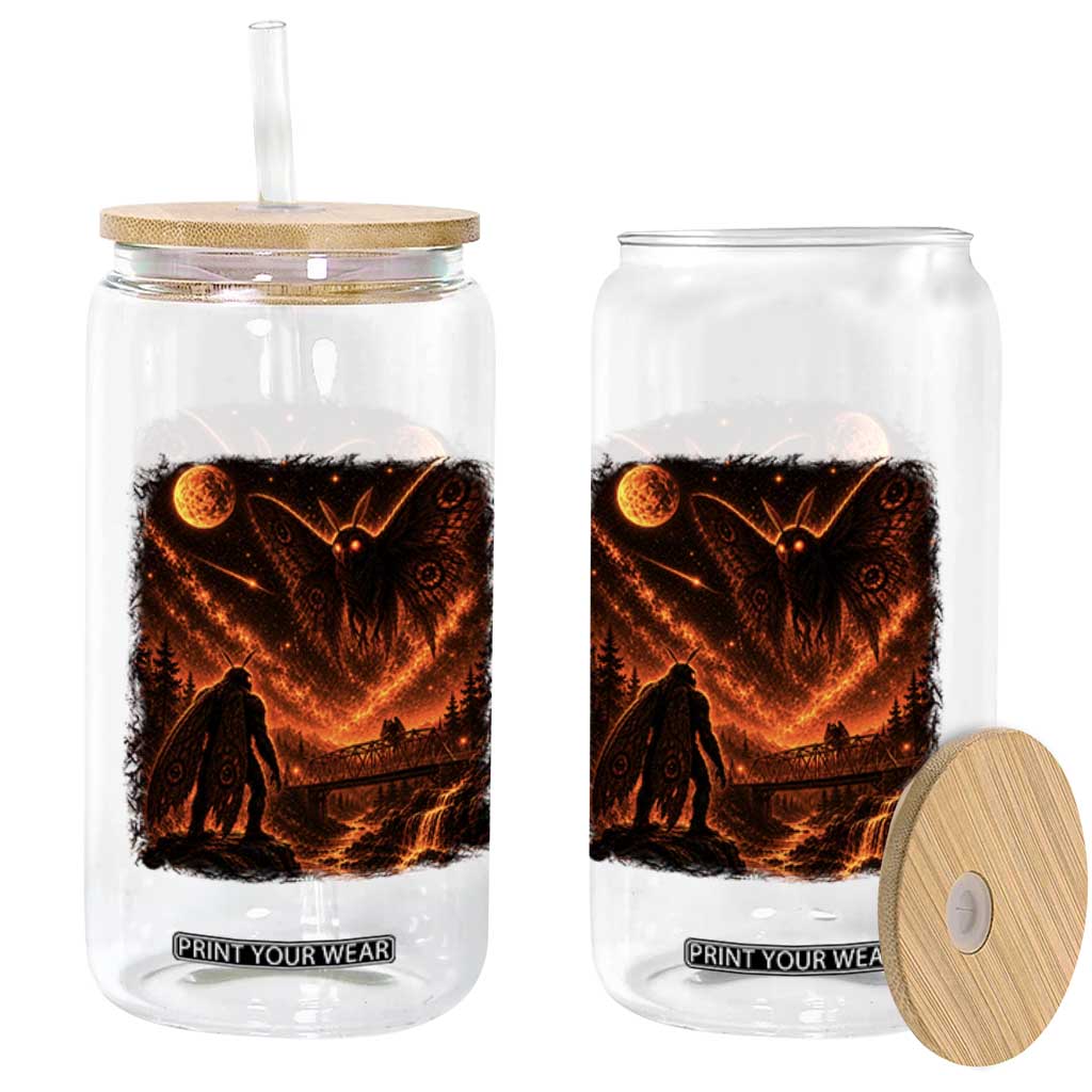 Mothman Cryptid Under The Moon 90s Retro Glass Can Vintage Silver Bridge Dark Fantasy Graphic