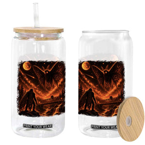 Mothman Cryptid Under The Moon 90s Retro Glass Can Vintage Silver Bridge Dark Fantasy Graphic