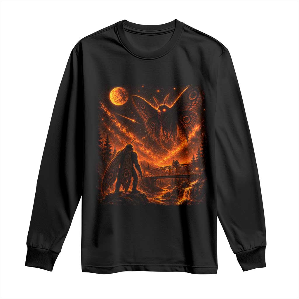 Mothman Cryptid Under The Moon 90s Retro Long Sleeve Shirt Vintage Silver Bridge Dark Fantasy Graphic