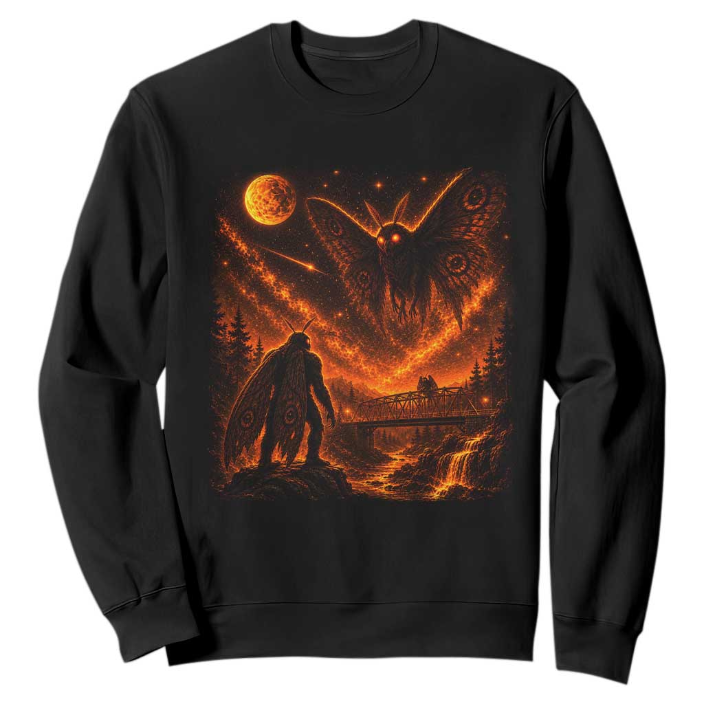 Mothman Cryptid Under The Moon 90s Retro Sweatshirt Vintage Silver Bridge Dark Fantasy Graphic