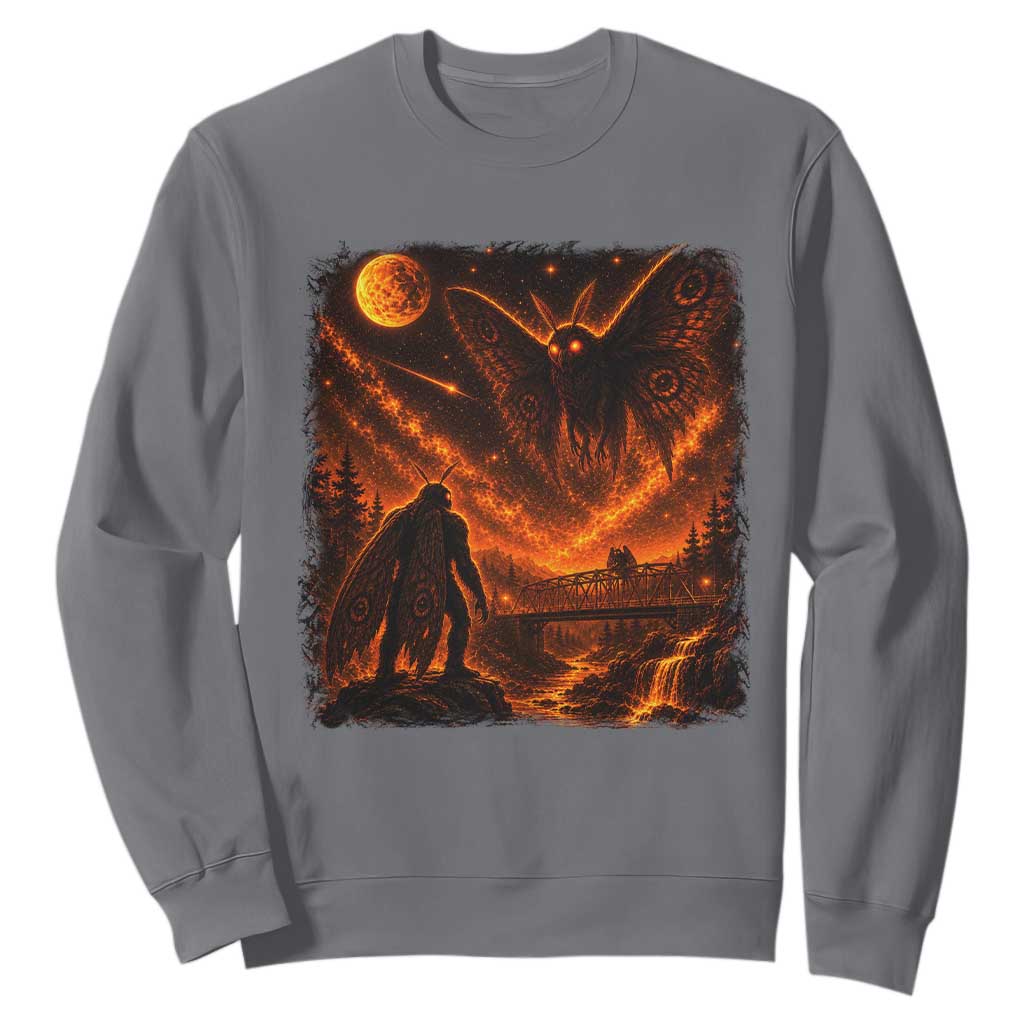 Mothman Cryptid Under The Moon 90s Retro Sweatshirt Vintage Silver Bridge Dark Fantasy Graphic