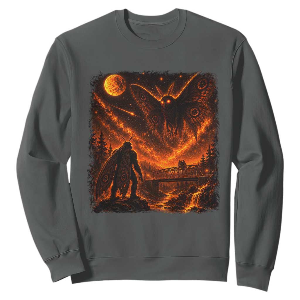 Mothman Cryptid Under The Moon 90s Retro Sweatshirt Vintage Silver Bridge Dark Fantasy Graphic