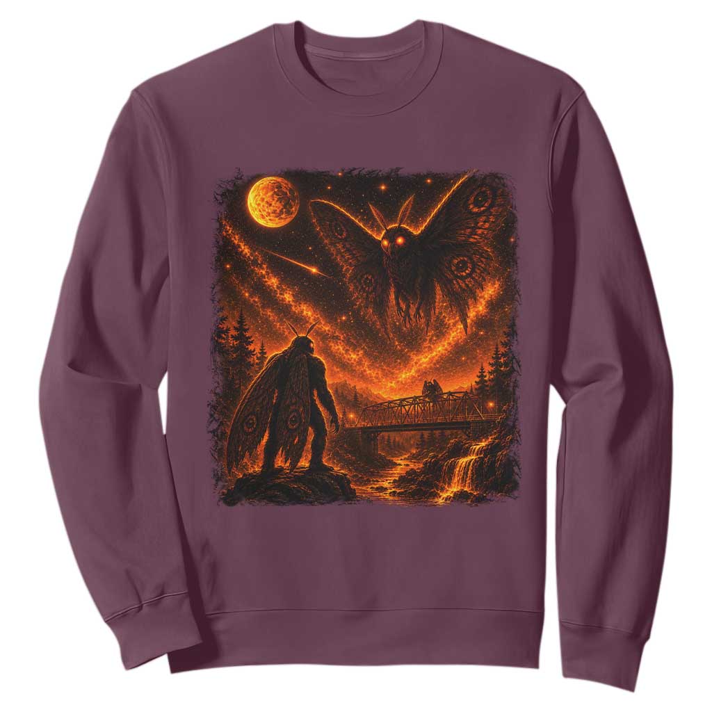 Mothman Cryptid Under The Moon 90s Retro Sweatshirt Vintage Silver Bridge Dark Fantasy Graphic