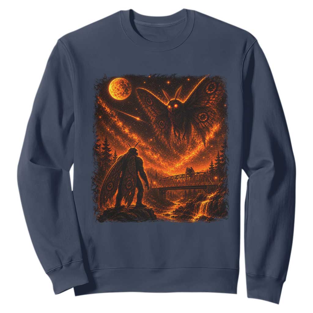 Mothman Cryptid Under The Moon 90s Retro Sweatshirt Vintage Silver Bridge Dark Fantasy Graphic
