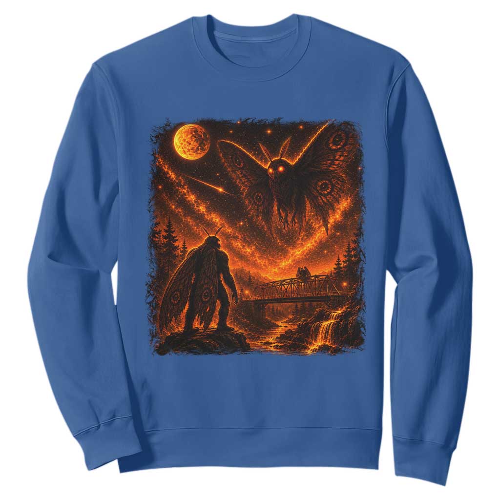 Mothman Cryptid Under The Moon 90s Retro Sweatshirt Vintage Silver Bridge Dark Fantasy Graphic