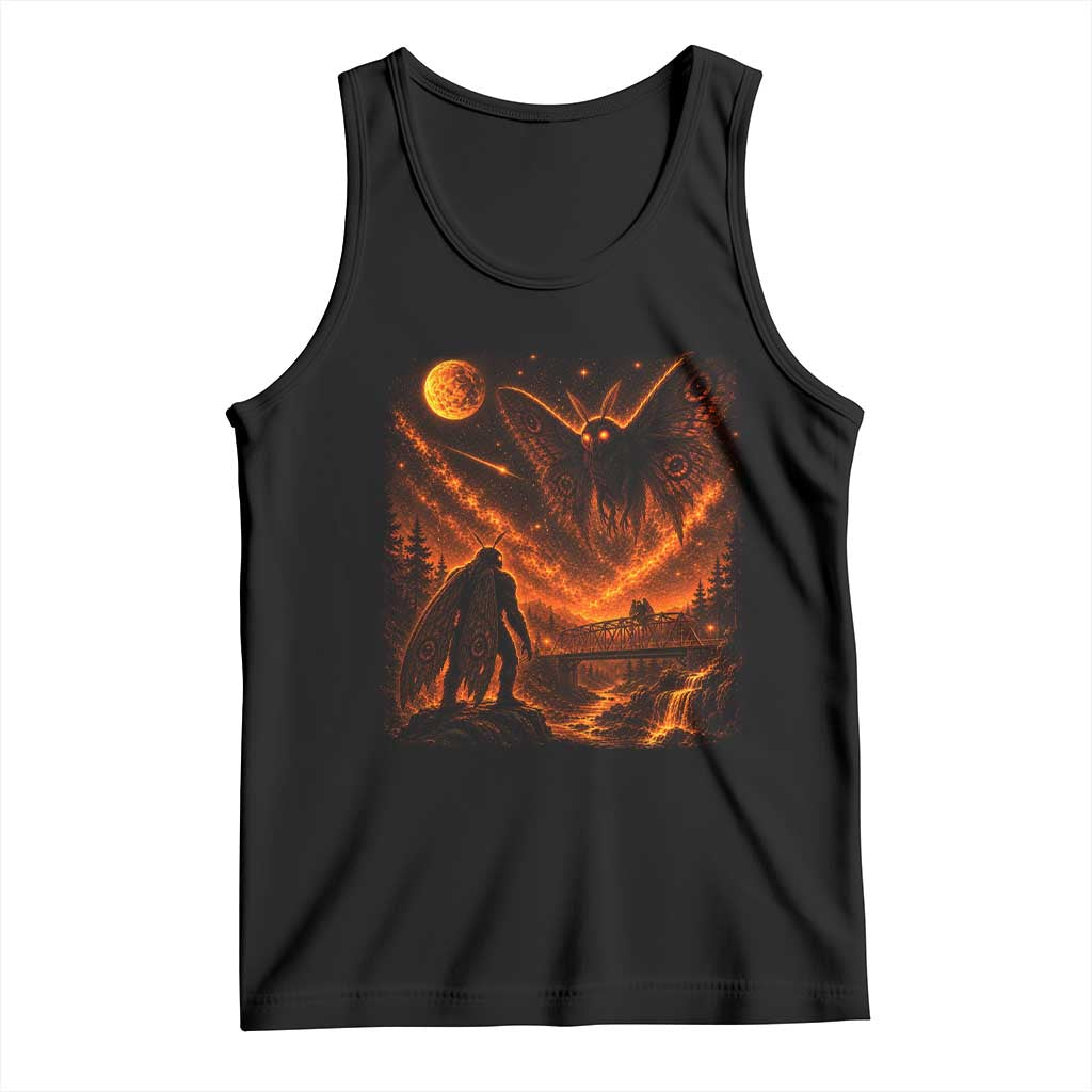 Mothman Cryptid Under The Moon 90s Retro Tank Top Vintage Silver Bridge Dark Fantasy Graphic