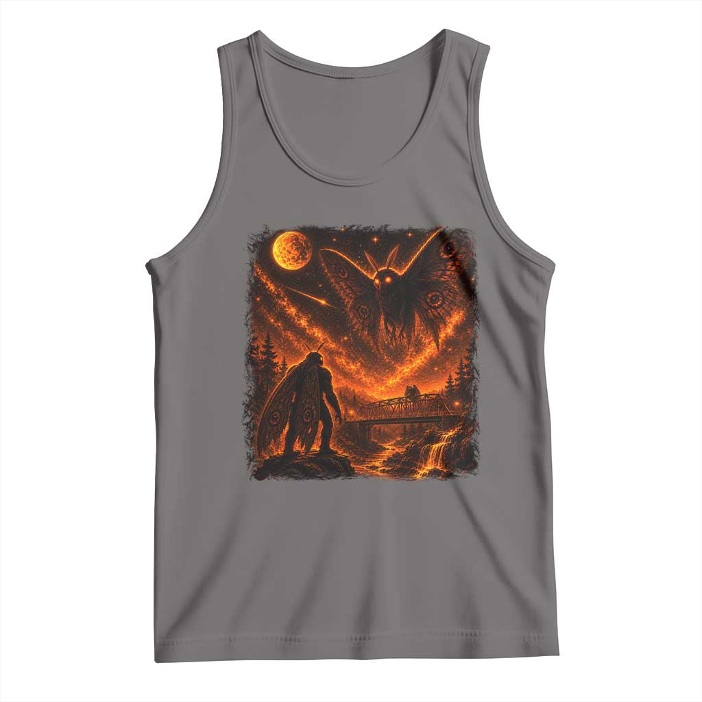Mothman Cryptid Under The Moon 90s Retro Tank Top Vintage Silver Bridge Dark Fantasy Graphic