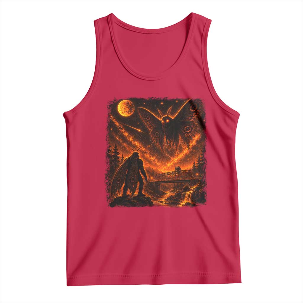 Mothman Cryptid Under The Moon 90s Retro Tank Top Vintage Silver Bridge Dark Fantasy Graphic